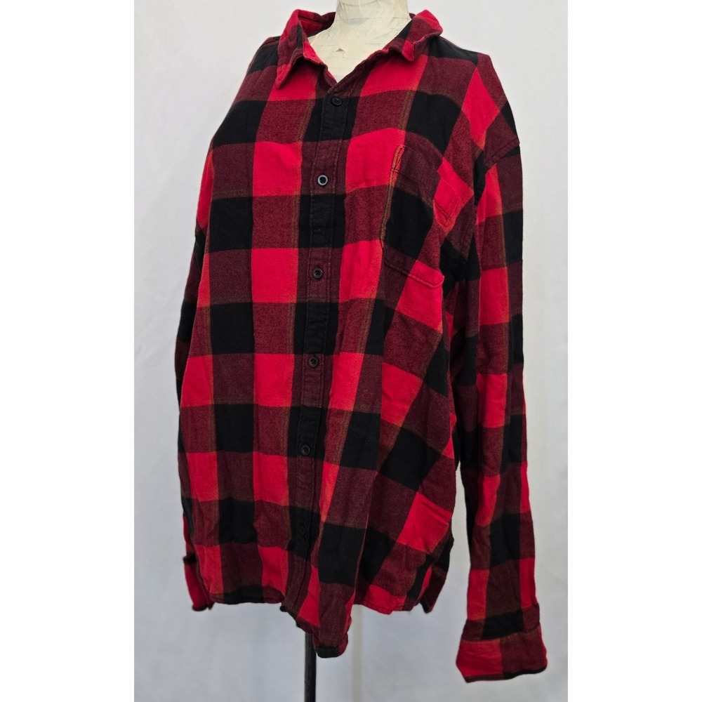ABOUND Men 2XL Flannel Shirt Red Black Buffalo Plaid 100% Cotton Button‎ Up